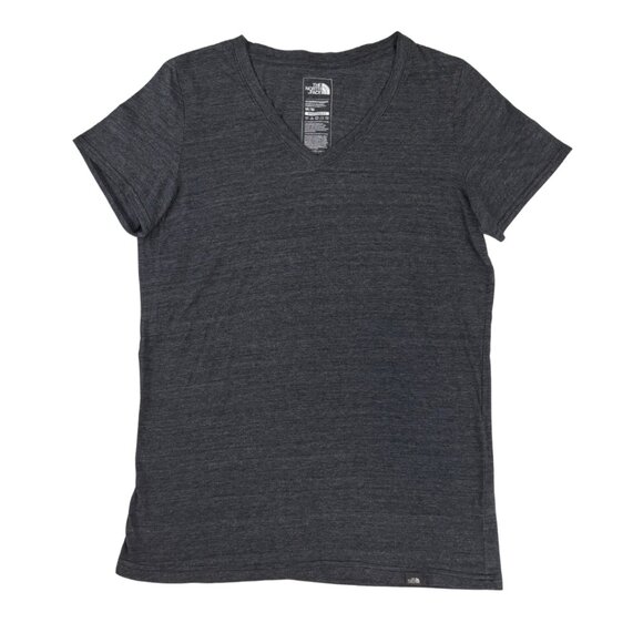 The North Face Women’s Heather Gray V Neck T Shirt w/Hem Logo Size Medium - Picture 1 of 6